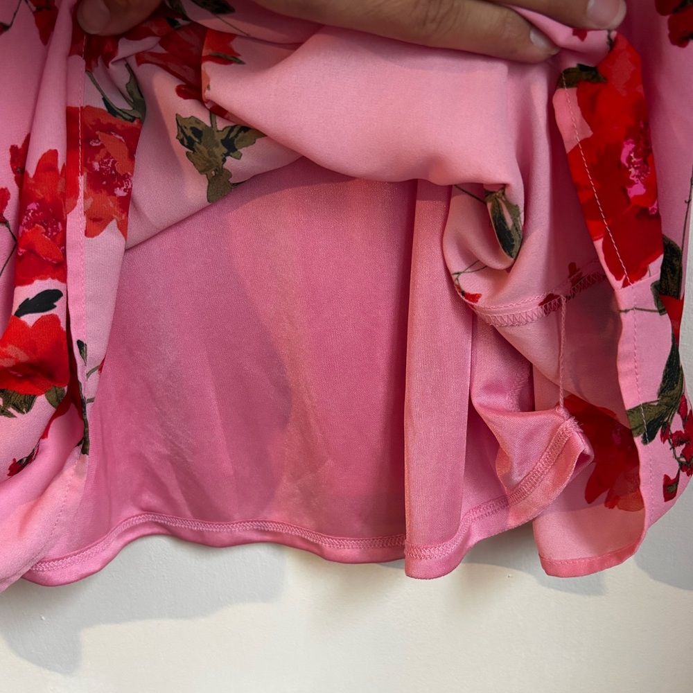 Worthington Pink and Red Floral Lace-Up Long Sleeve Dress, Size XL - Picture 8 of 9